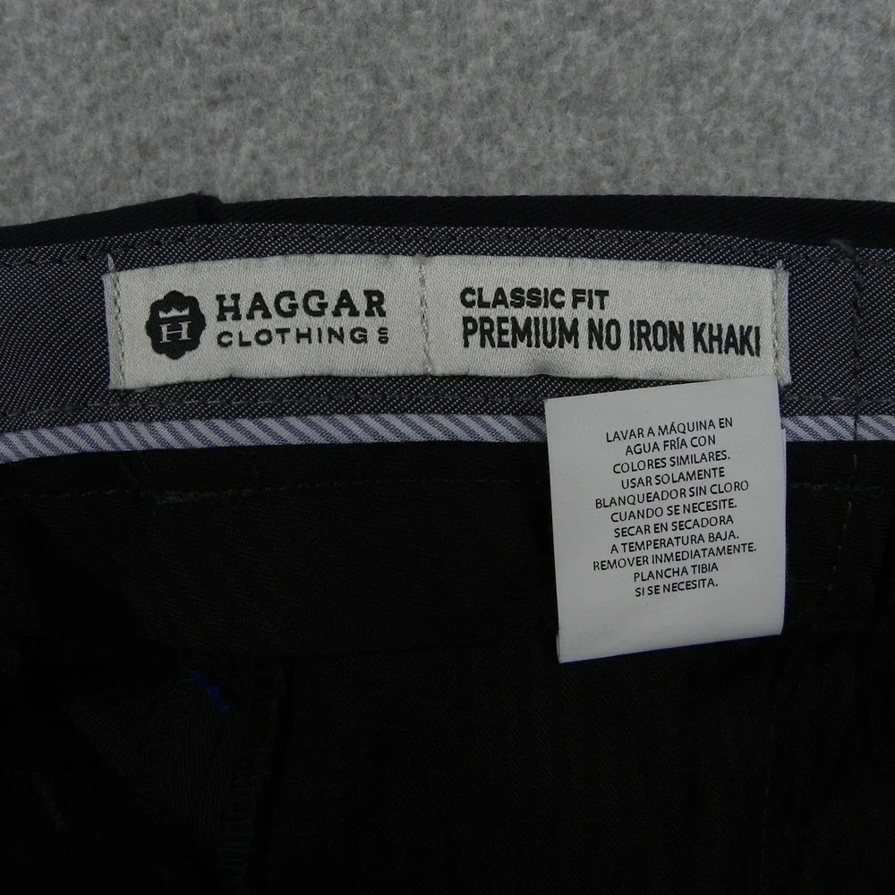 Haggar Khaki Pants Mens 34x34 Classic Fit Premium No Iron Navy Blue Trousers